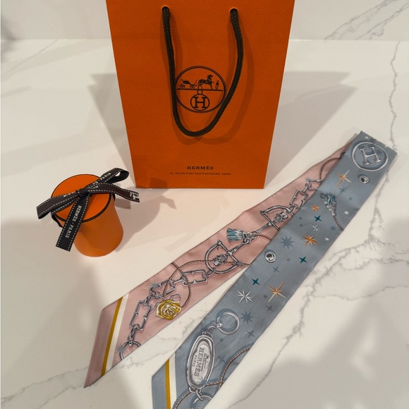 Hermes Accessories - Hermes C'est la Fete Twilly in Pink & Blue Scarf